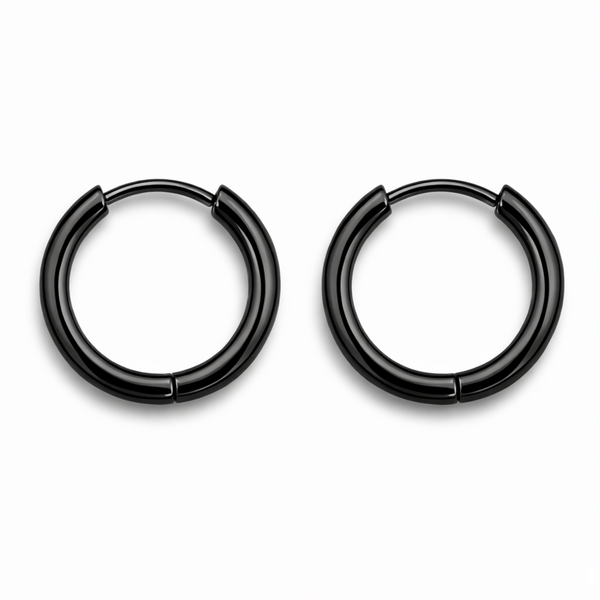 12mm stainless steel hinged hoop earrings in black finish