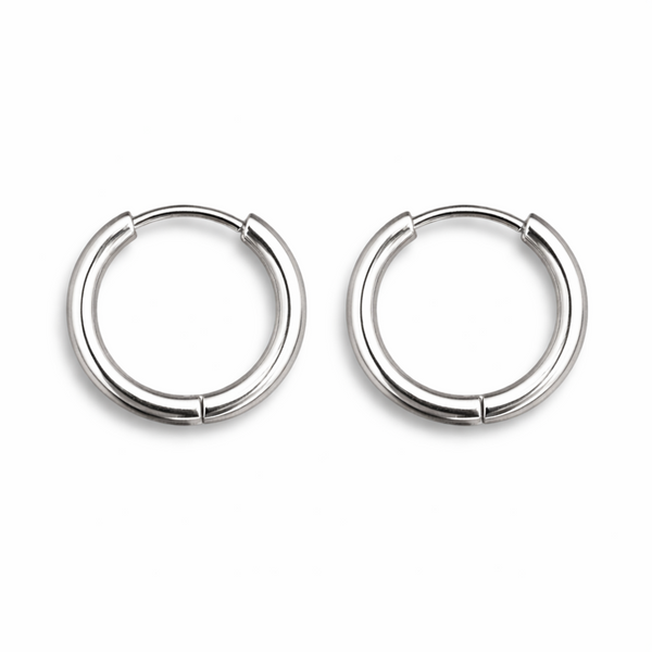 12mm stainless steel hinged hoop earrings in silver finish