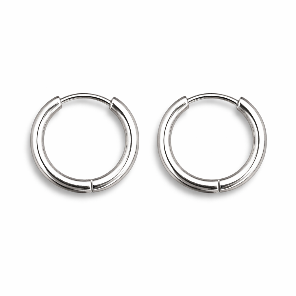12mm Hinged Hoop Earrings, Stainless Steel, Silver, Black or Gold