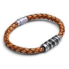 Braided Black Leather Bracelet with Stainless Steel Bead Detail