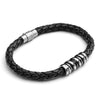 Braided Black Leather Bracelet with Stainless Steel Bead Detail