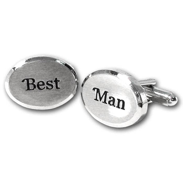 Rhodium Oval  Best Man Cufflinks