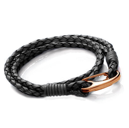 Tribal Leather Bracelet with Rose Gold Plated Clasp