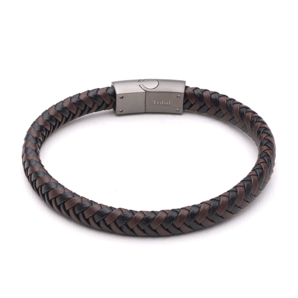 8mm plaited recycled leather bracelet with gunmetal stainless steel magnetic clasp