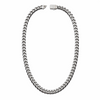 Polished stainless steel 8mm curb chain necklace in oval drop shape on white background