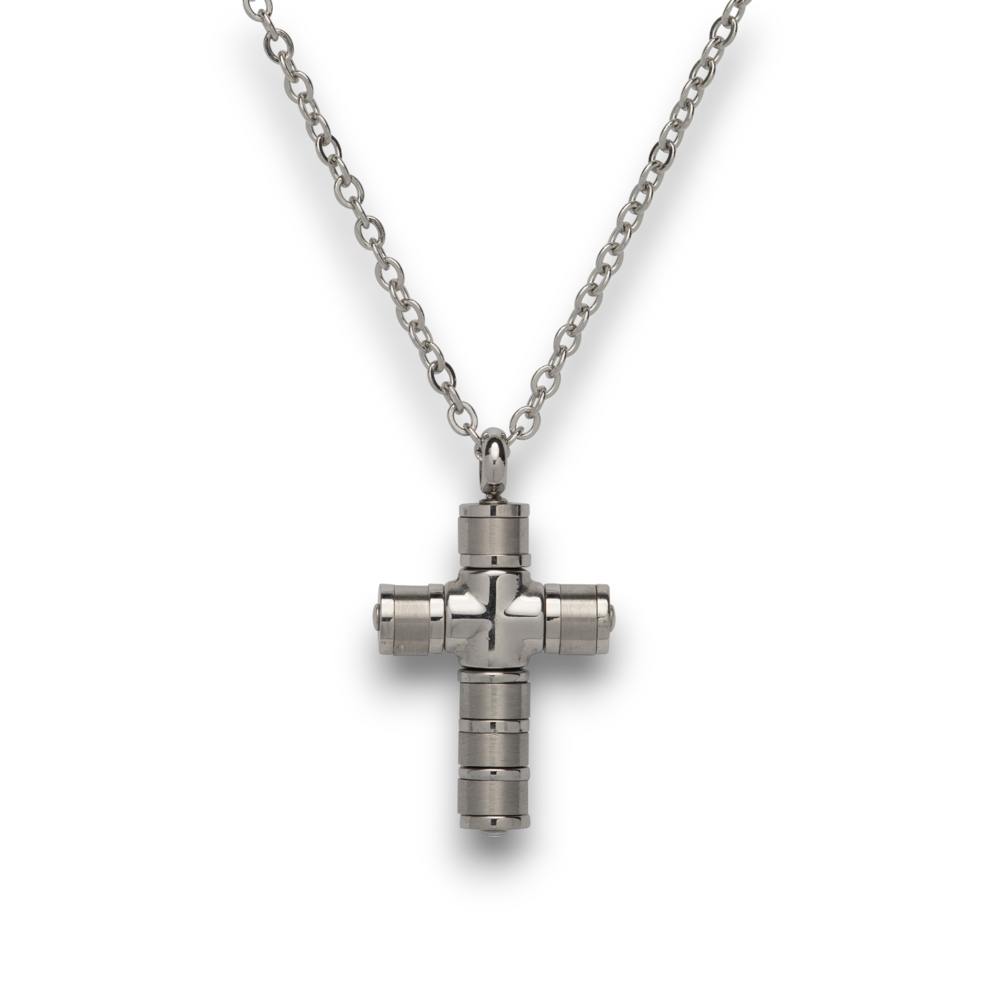 Matte & Polished Steel Cross Pendant