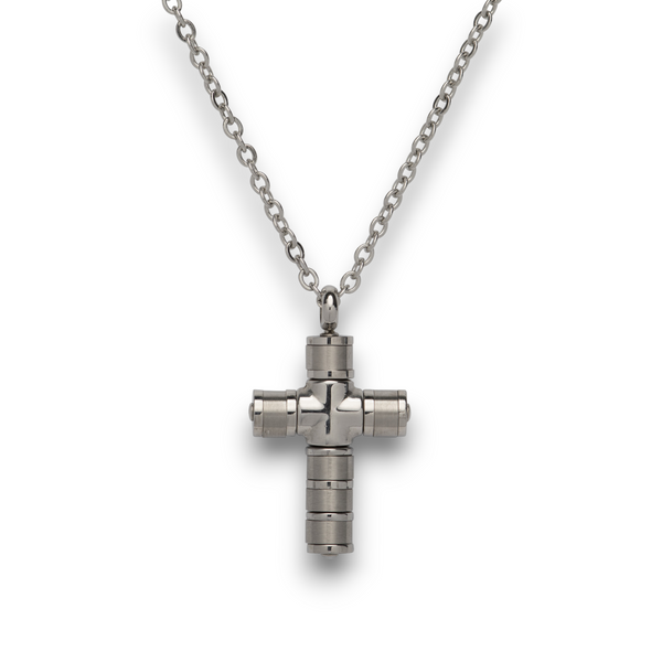 Matte & Polished Steel Cross Pendant