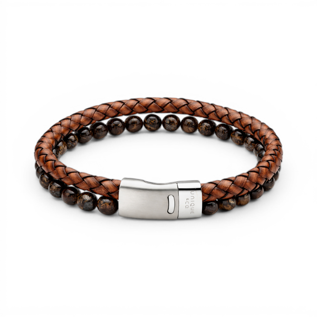 Brown Leather & Tiger Eye Bead Bracelet