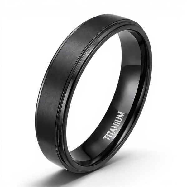 black titanium ring 6mm brushed finish lightweight durable men's band