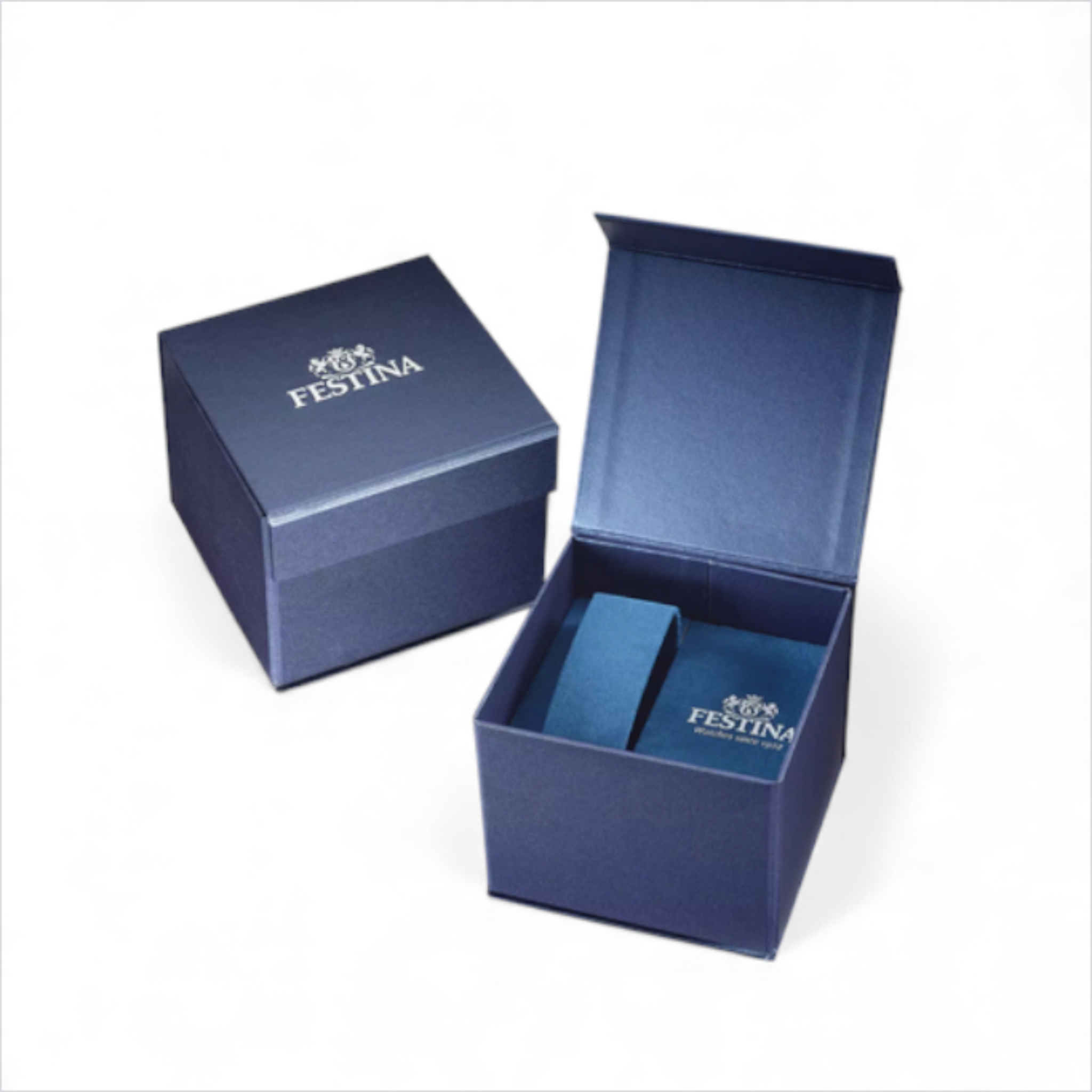 Blue Festina watch box on a white background