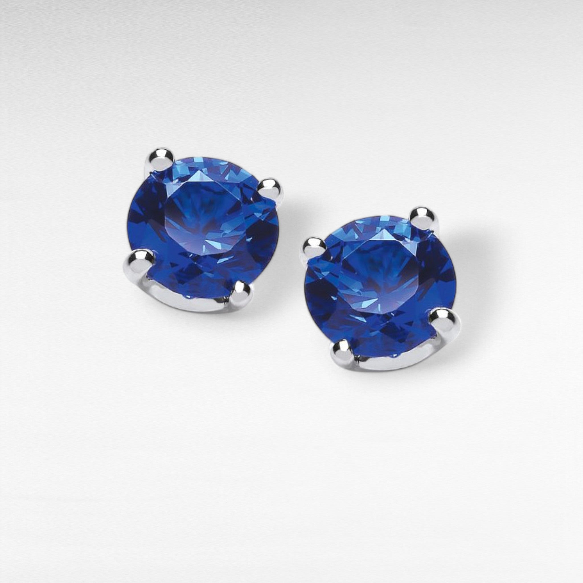 Sterling Silver Sapphire Cubic Zirconia Solitaire Stud Earrings