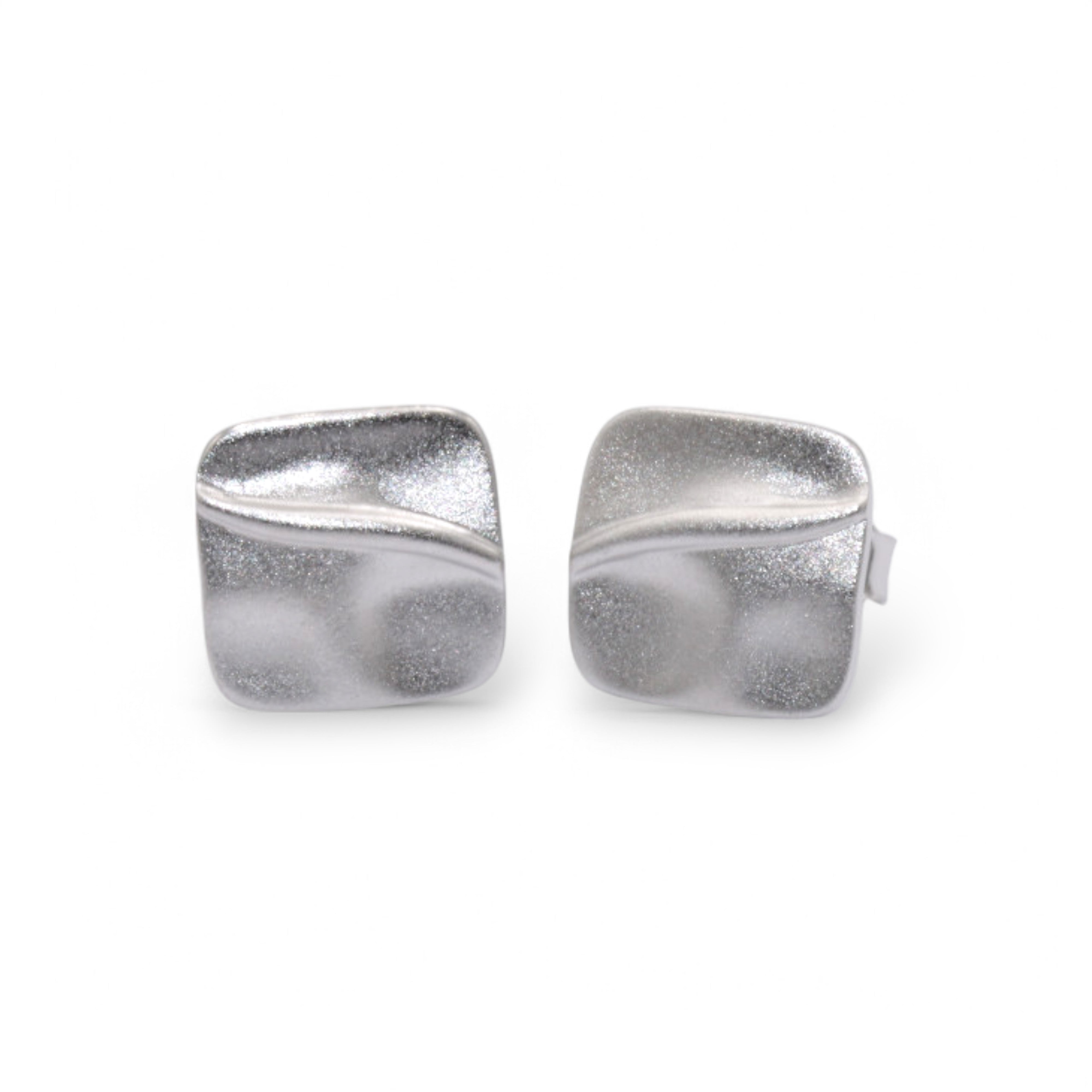 Sterling Silver SatinSquare Wave Earrings