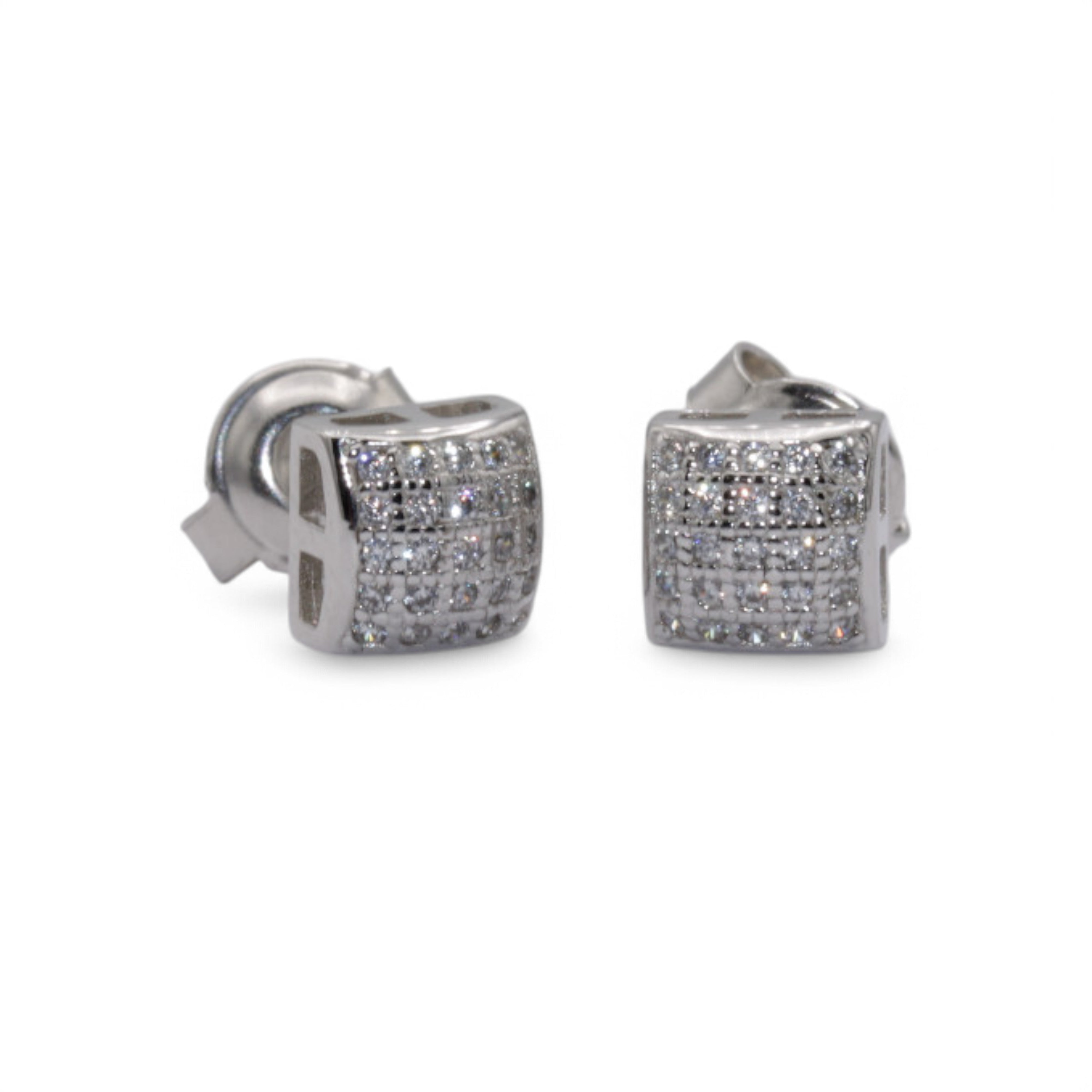 Unisex Sterling Silver Square CZ Stud Earrings