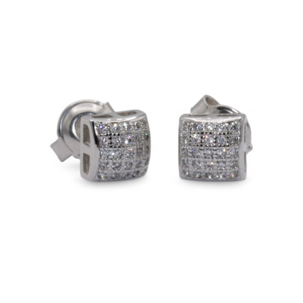 Unisex Sterling Silver Square CZ Stud Earrings