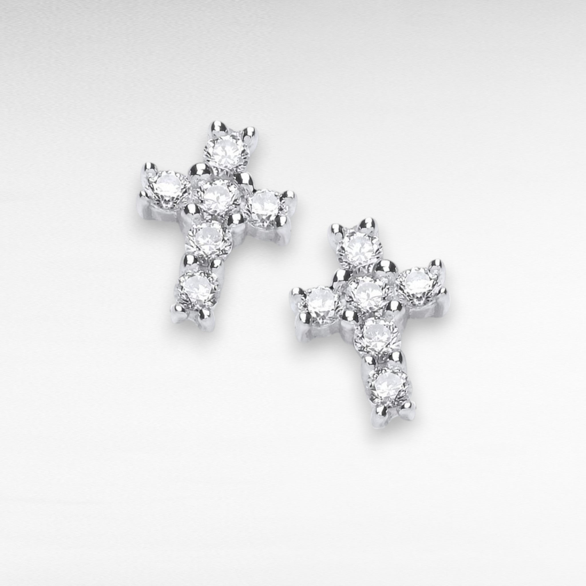 Silver and Cubic Zirconia Mini Cross Earrings
