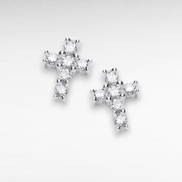 Silver and Cubic Zirconia Mini Cross Earrings