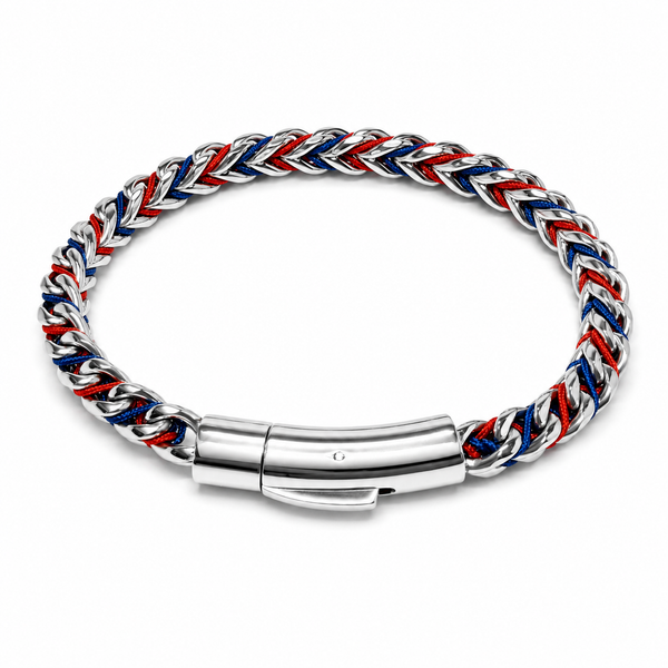 Stainless Steel Red and Navy Cord Chain Bracelet