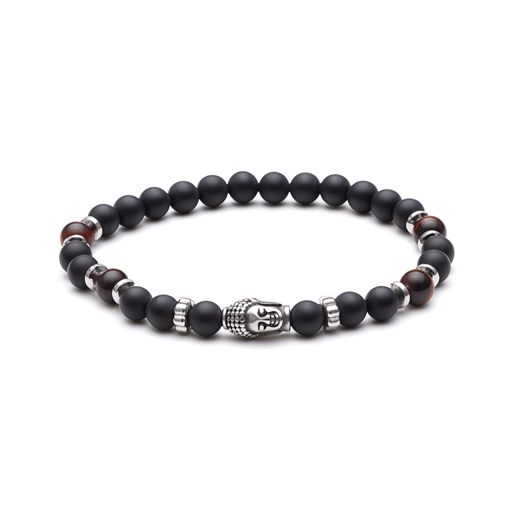 Men’s Onyx & Agate Bead Bracelet with Buddha Charm