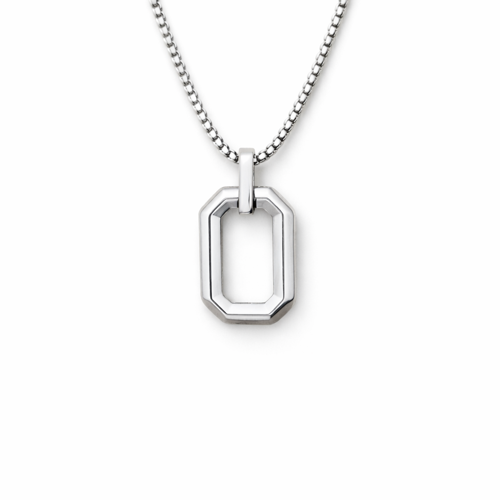 Stainless Steel Geometric Pendant with Box Chain