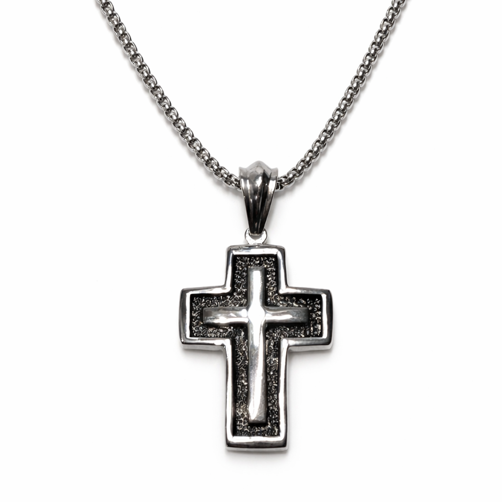 Stainless Steel Cross Pendant Necklace - Large
