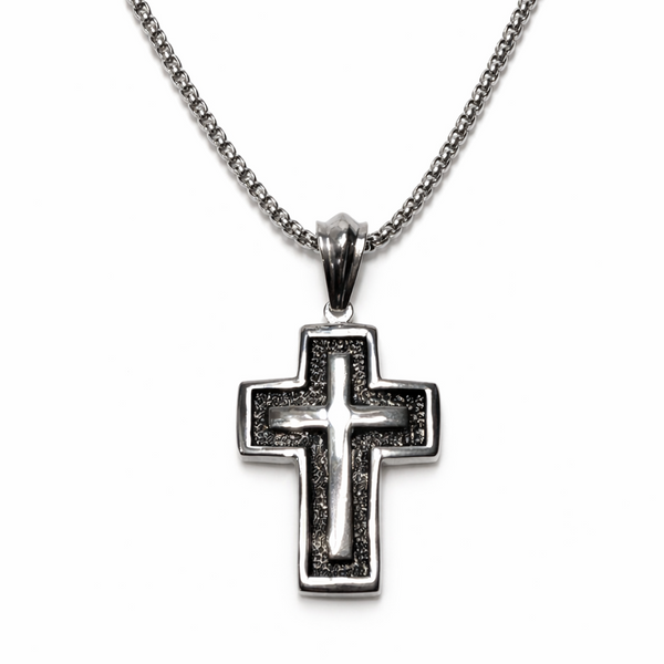 Stainless Steel Cross Pendant Necklace - Large