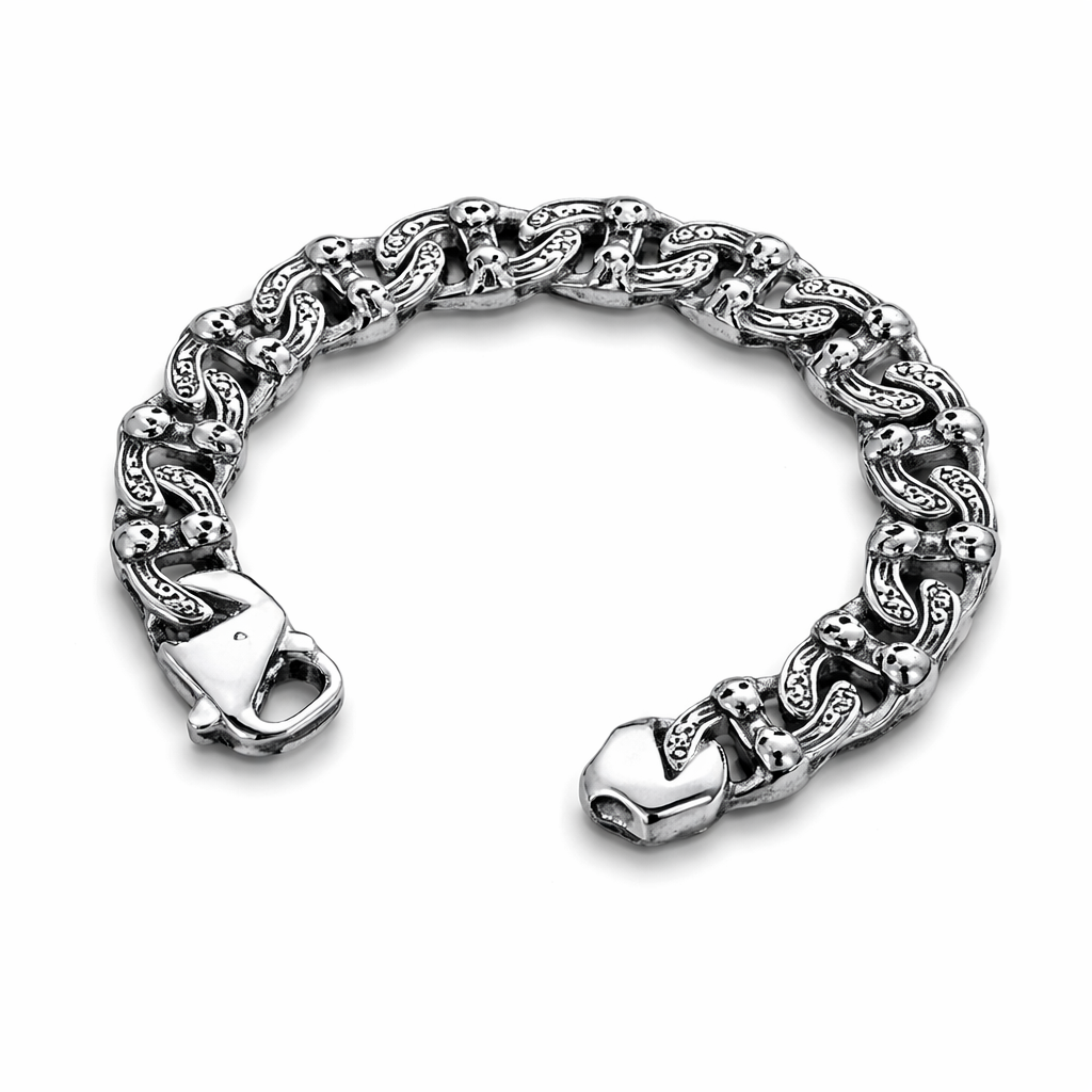 Skull Link Chain Bracelet — Antique Silver