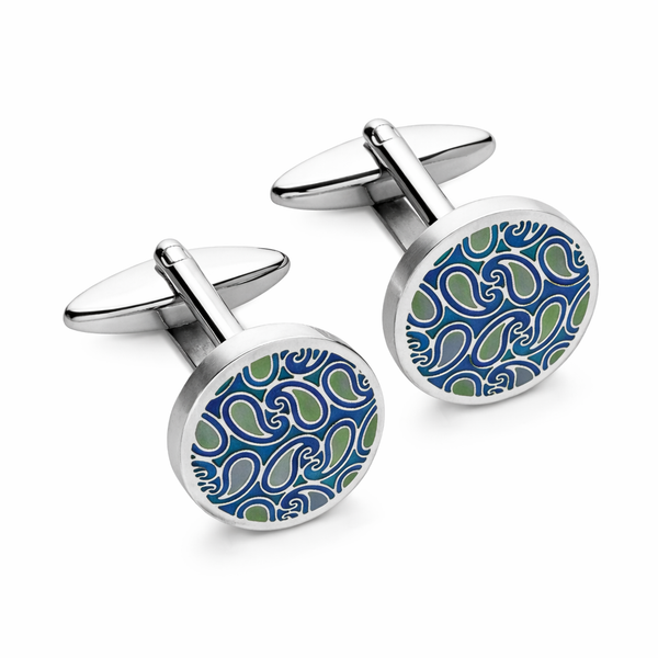 Steel Cufflinks with Blue and Green IP Plating