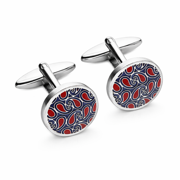 Stainless Steel Cufflinks with Blue and Black IP Plating