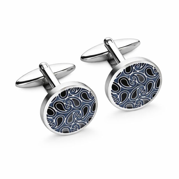 Stainless Steel Cufflinks with Blue and Black IP Plating