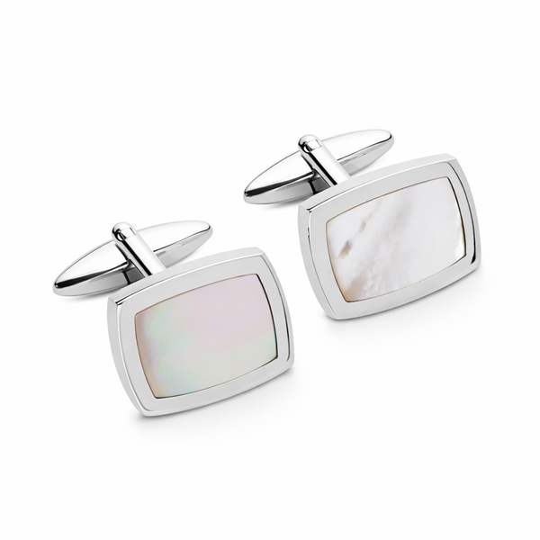 Stainless Steel Cufflinks with Mother of Pearl