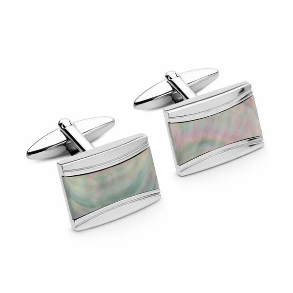 Stainless Steel Cufflinks with Mother of Pearl