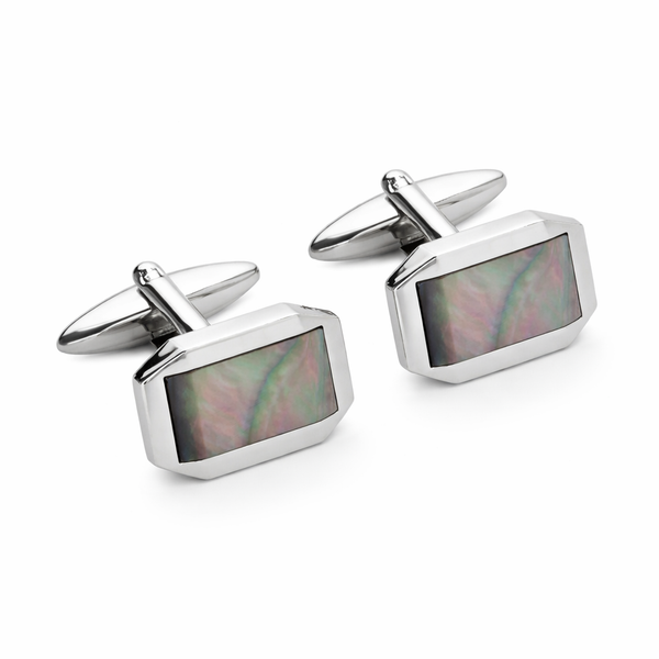 Stainless Steel Cufflinks with Mother of Pearl