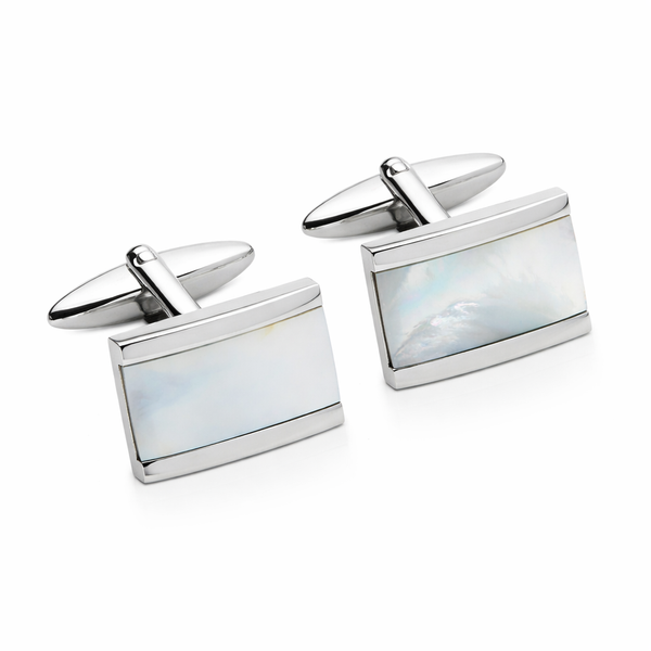 Stainless Steel Cufflinks with Mother of Pearl