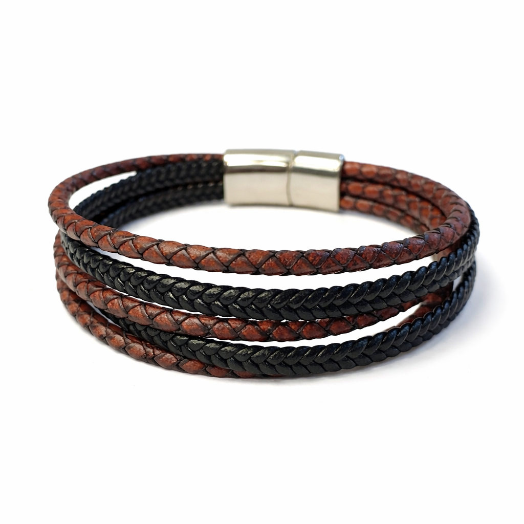Black and Brown Multi-strand Leather Bracelet