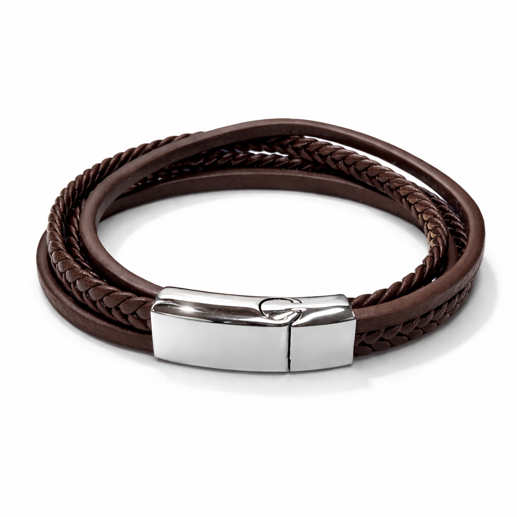 Multi Strand Leather Bracelet with Stainless Steel Clasp