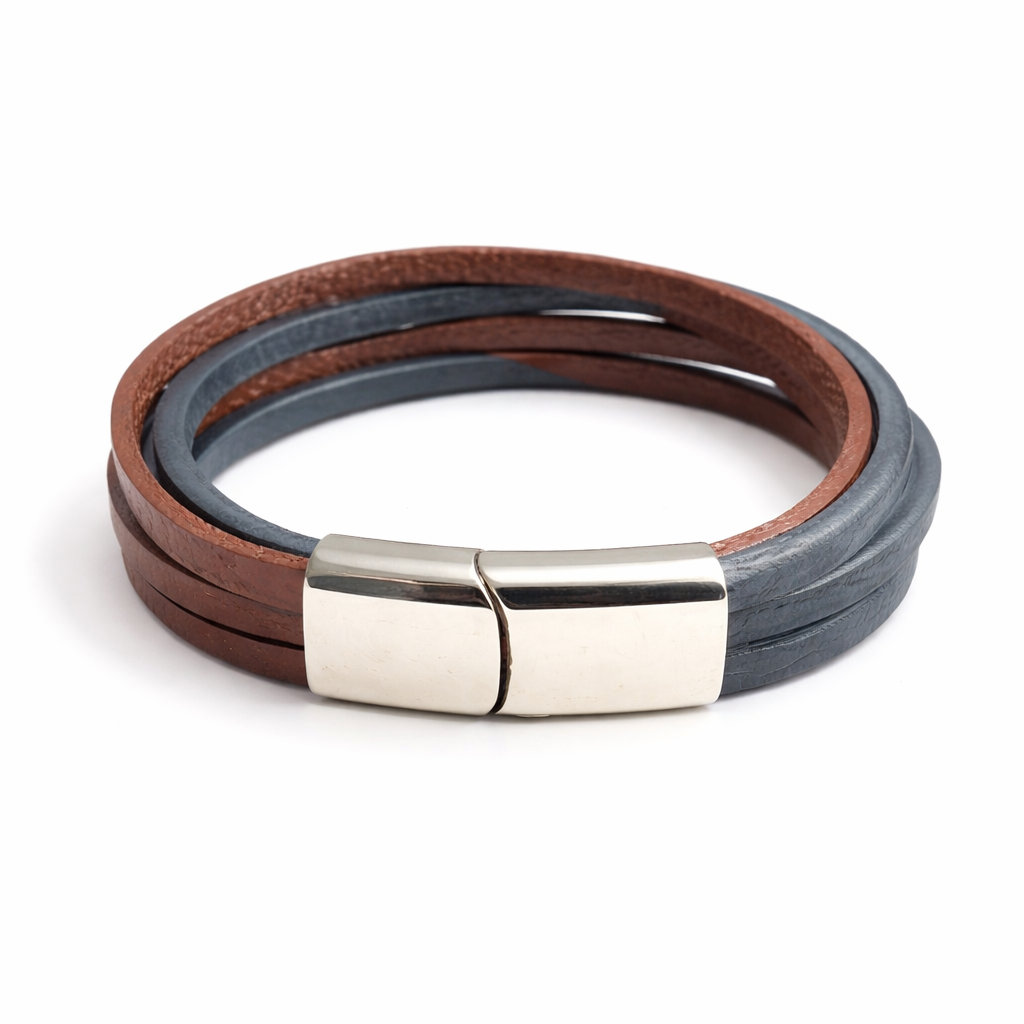 Multi Strand Brown and Black Leather Bracelet