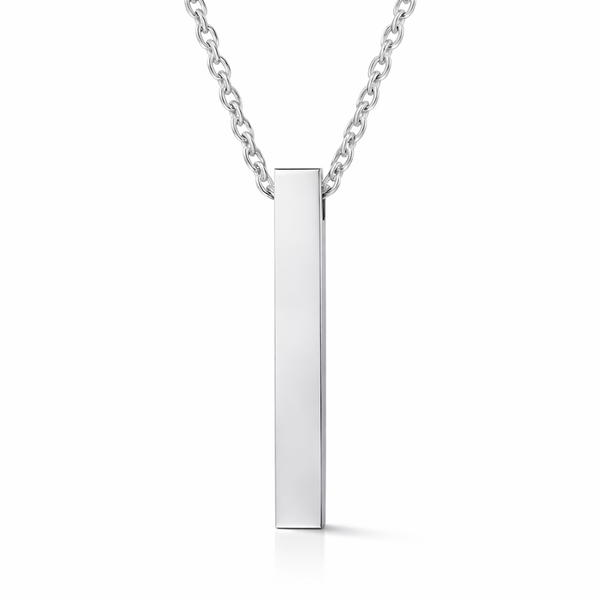 Engravable Stainless Steel Polished Bar Necklace with Adjustable Chain