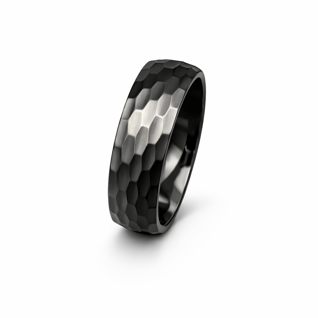 Black Hammered Effect Titanium Ring - 6mm