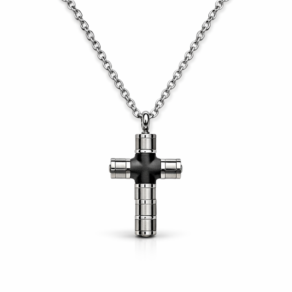 Matte & Polished Steel Cross Pendant Necklace