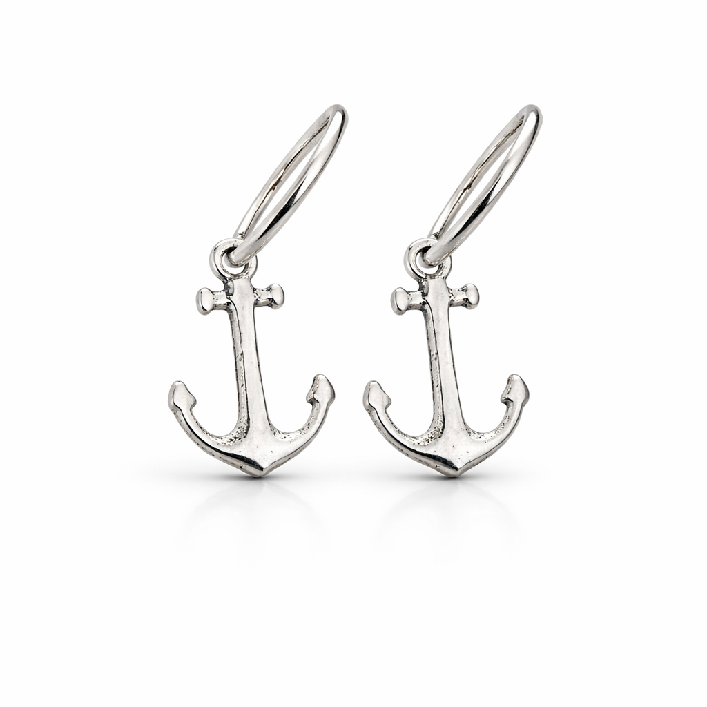 Sterling Silver Anchor Hoop Earrings
