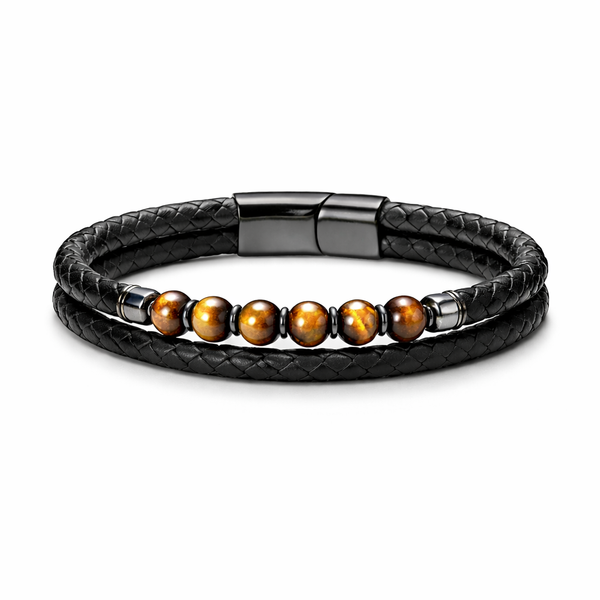 Leather and Tiger Eye Bead Bracelet