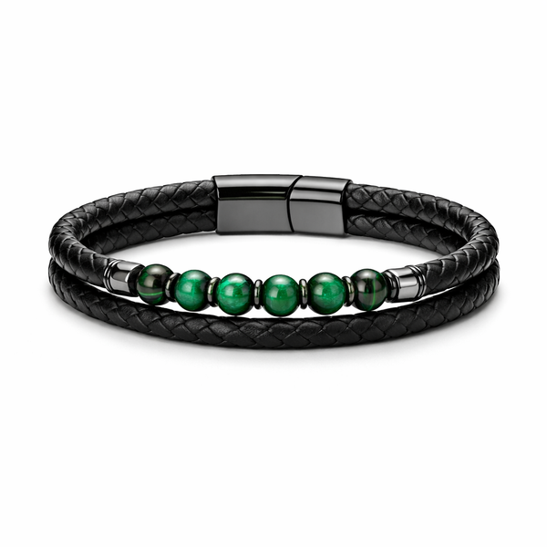 Leather & Malachite Bead Bracelet