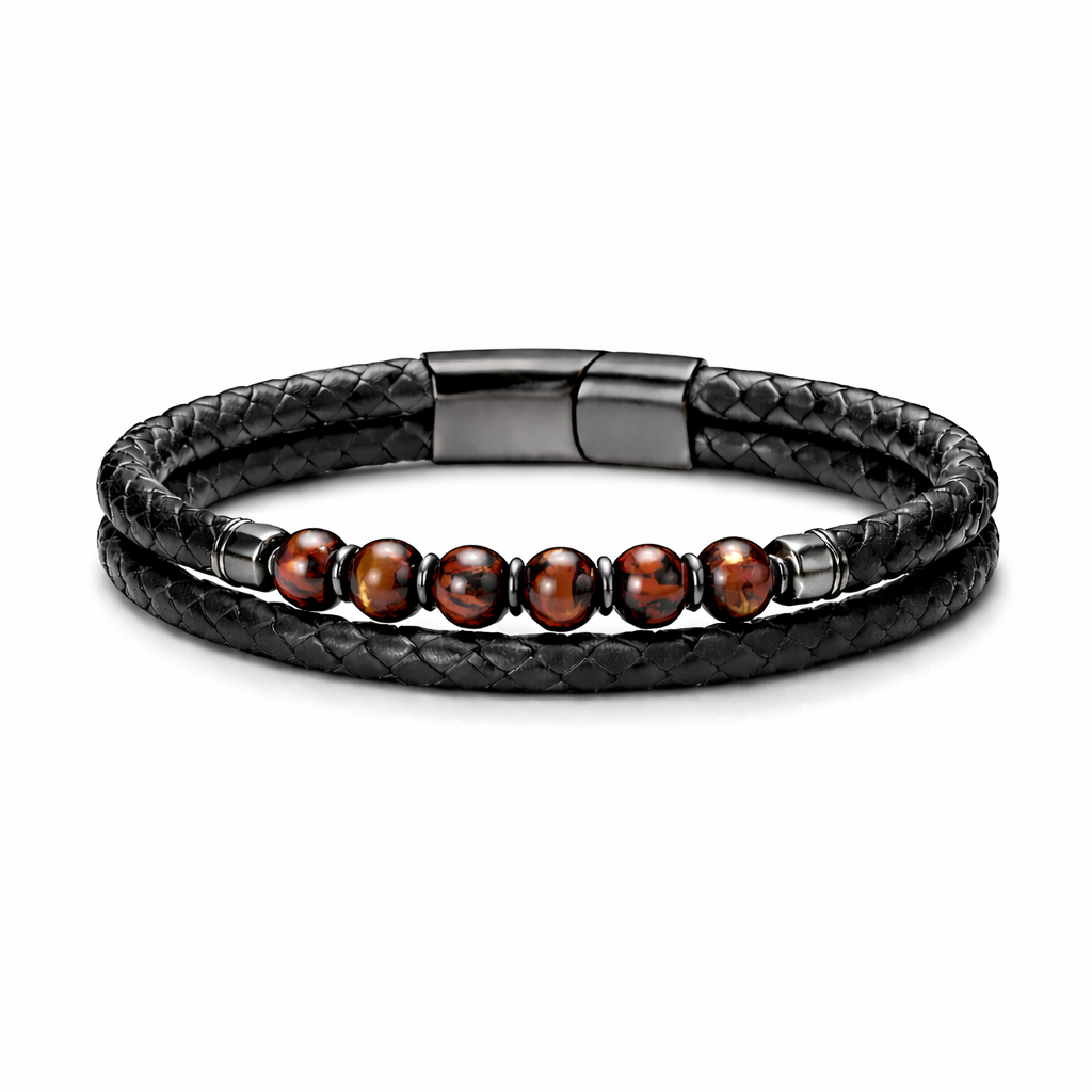 Leather & Tiger Eye Bead Bracelet