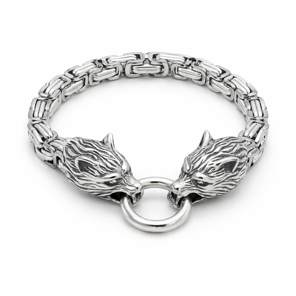 Satinless Steel Viking Wolf Chain Bracelet