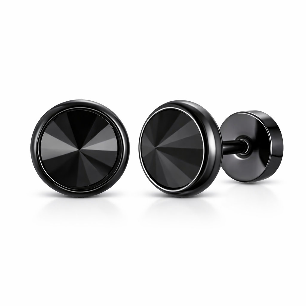 Black Stainless Steel with Black Cubic Zirconia Stud Earrings