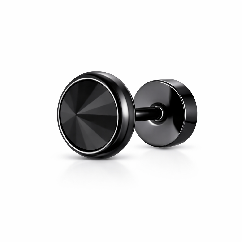 Black Stainless Steel with Black Cubic Zirconia Stud Earrings