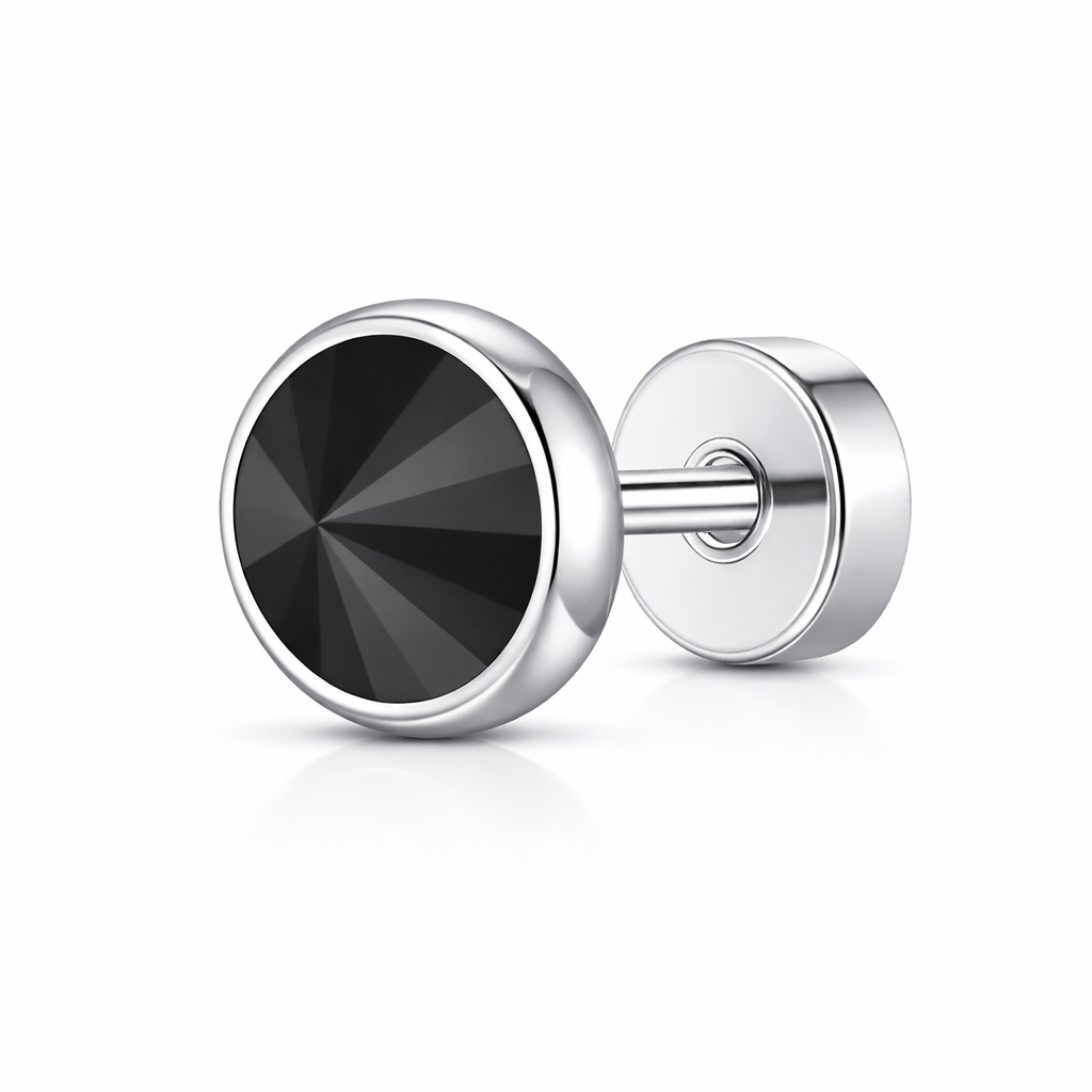 Stainless Steel with Black Cubic Zirconia Stud Earrings