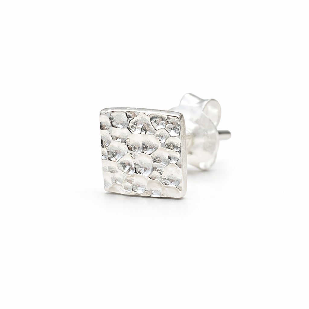 Sterling Silver Hammered Square Stud Earrings