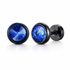 Stainless Steel with Blue Cubic Zirconia Stud Earrings