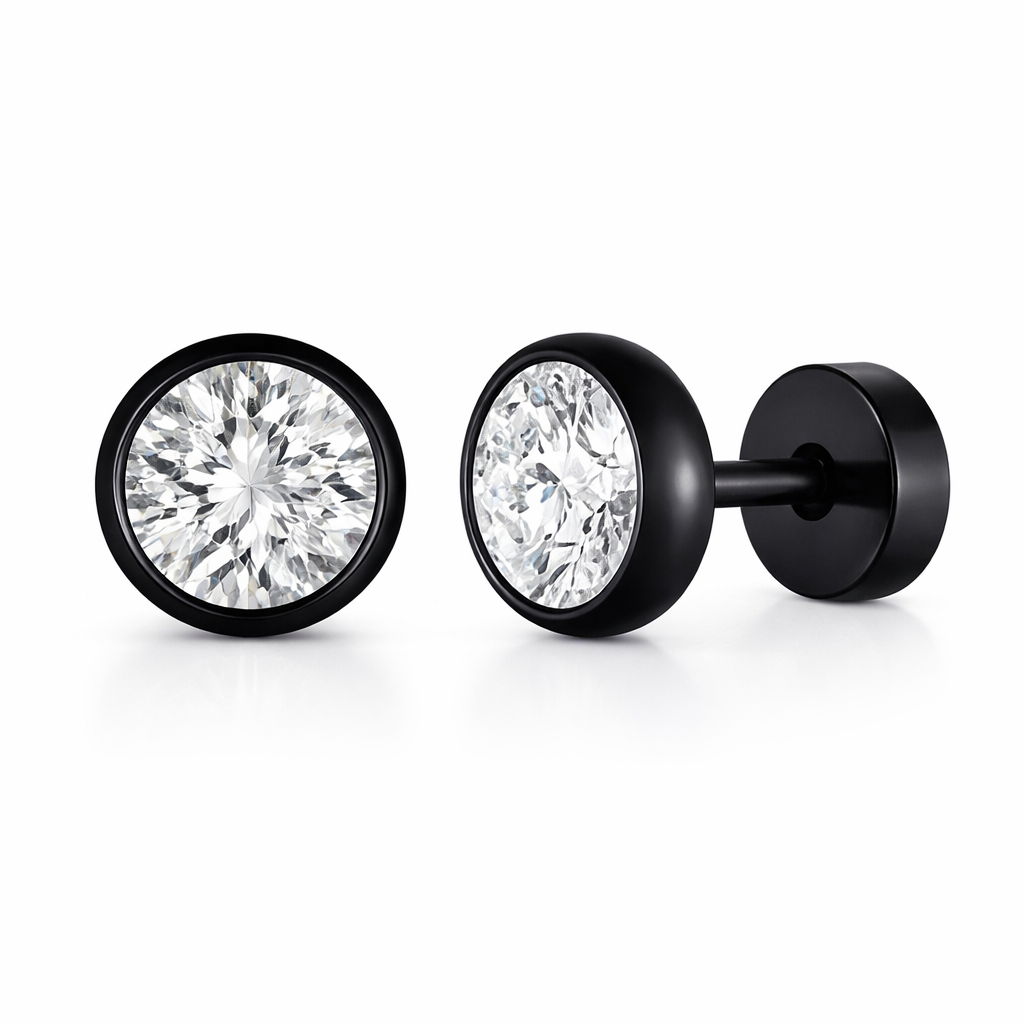 Black Stainless Steel Cubic Zirconia Stud Earrings